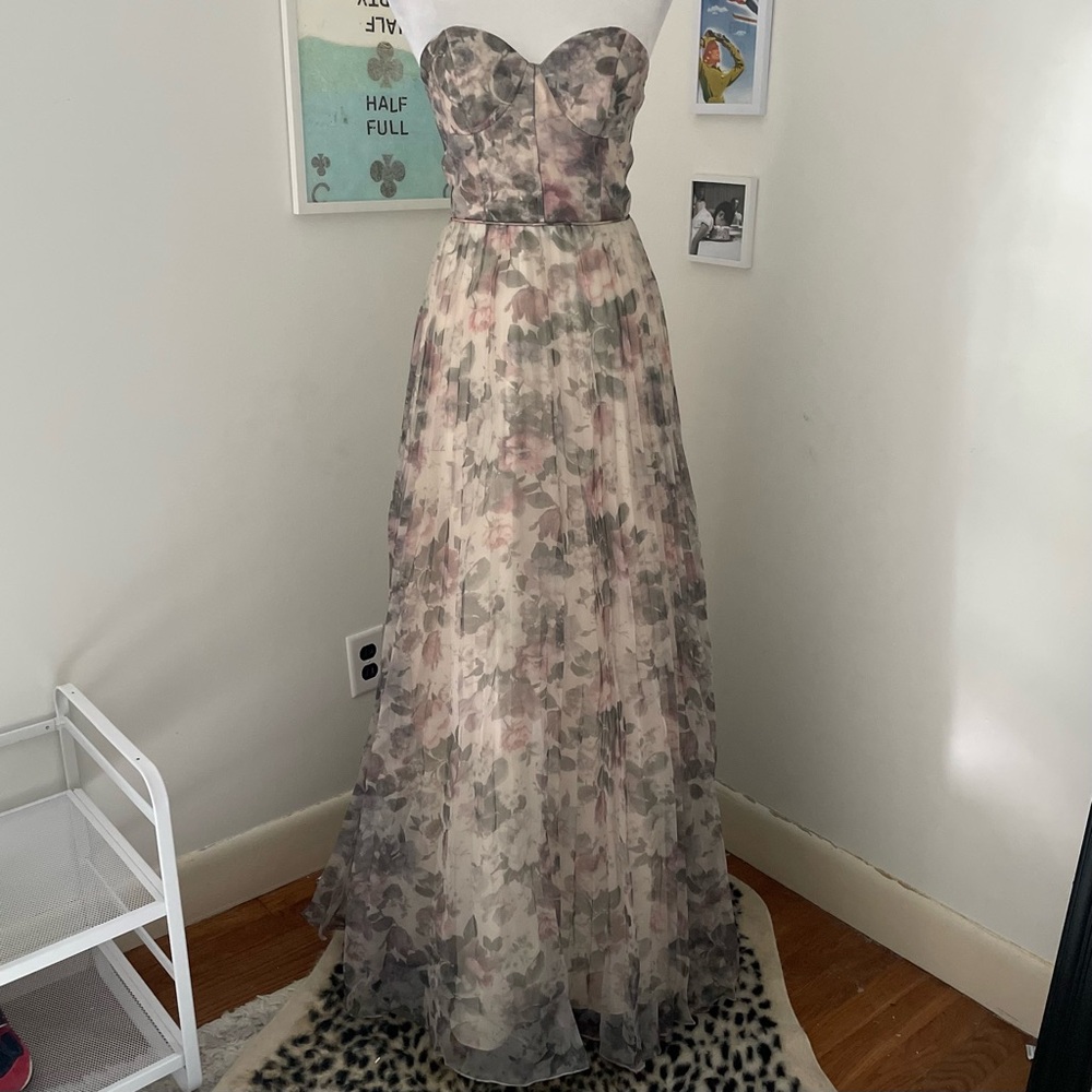 Lulu's Floral Strapless Maxi Dress